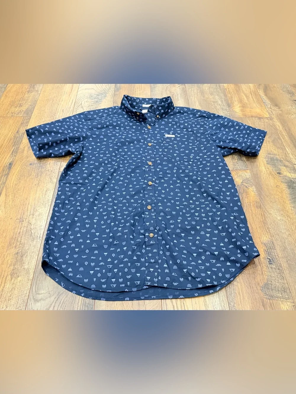 Columbia Shirt Mens Size Medium Blue Patterned Button Up Short Sleeve